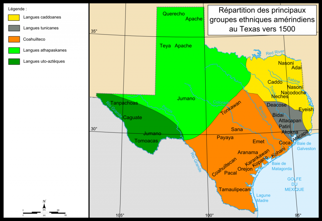 Map of Native American tribes in Texas circa 1500